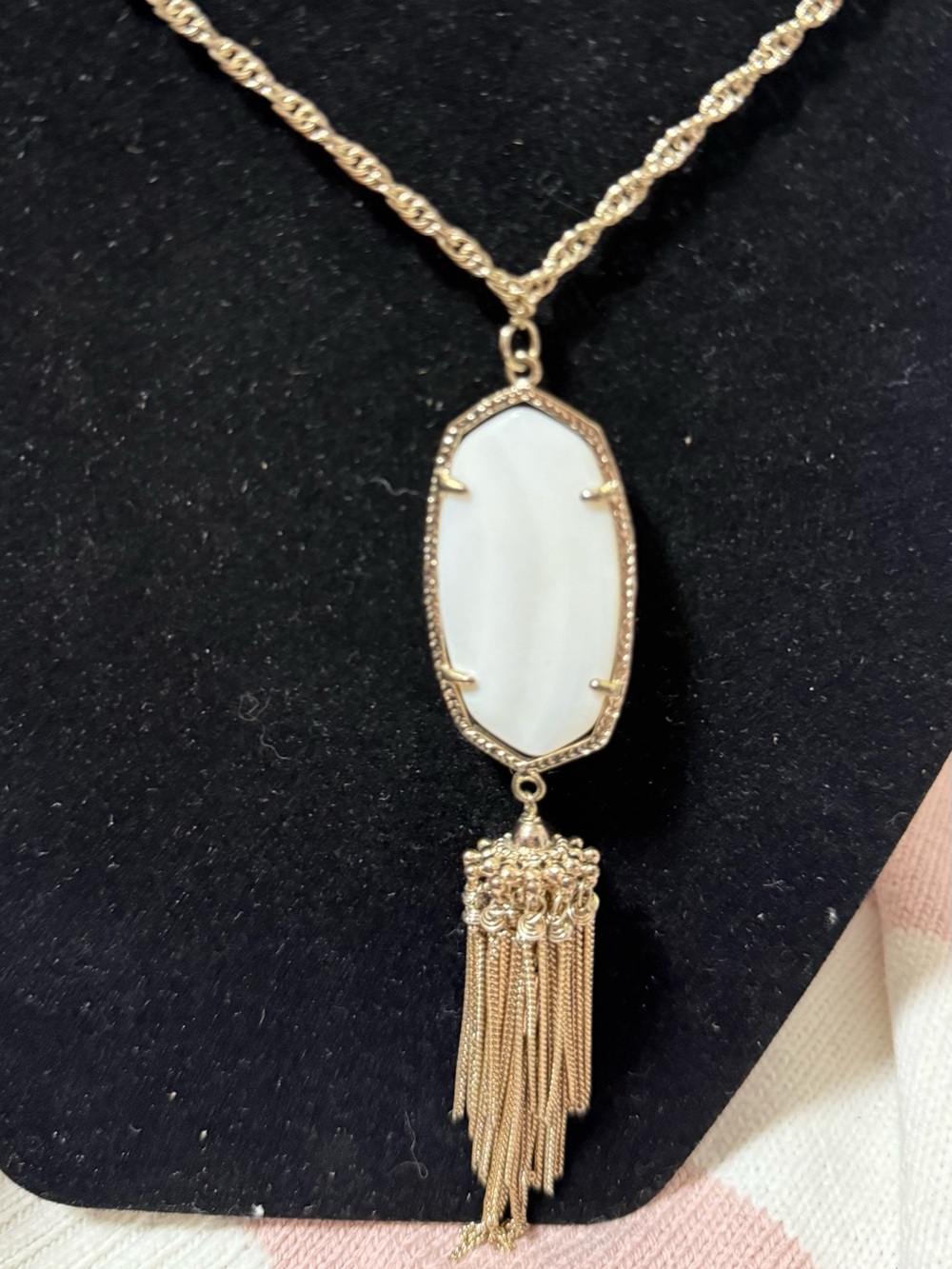 Kendra Scott Rayne Gold and White Stone Tassel Pendant Necklace
